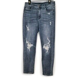 Judy Blue Jeans Womens 11/30 Blue Stretch Distressed Boyfriend Fit 32x28.5